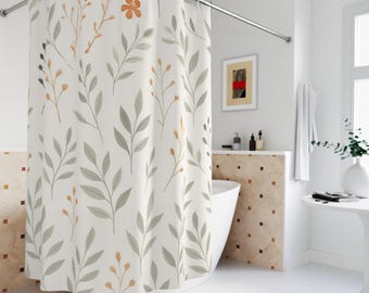 Cortina de ducha botánica: Estampado floral, decoración de baño bohemia