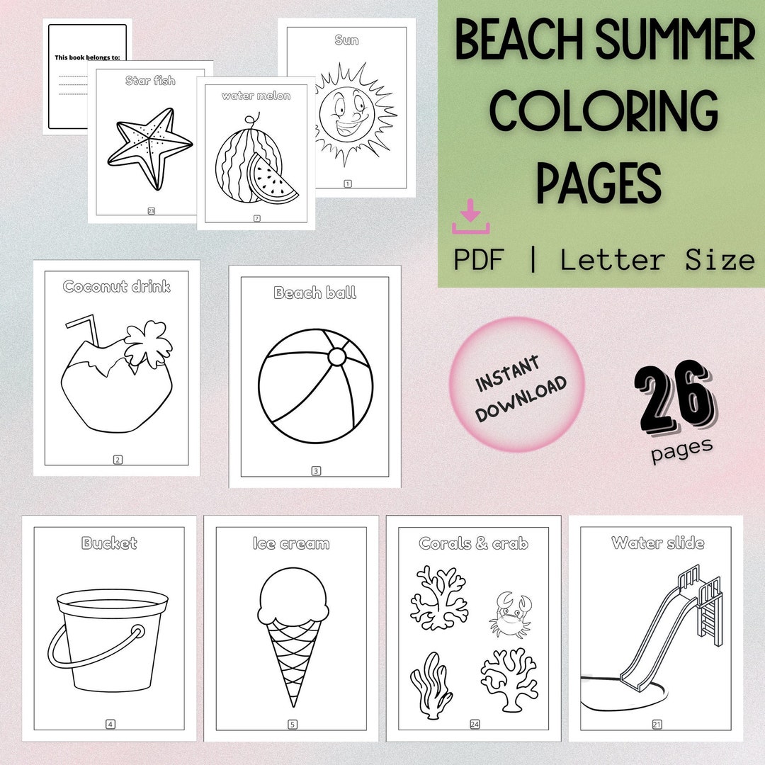Summer Coloring Pages for Kids Simple Drawings With Names - Etsy
