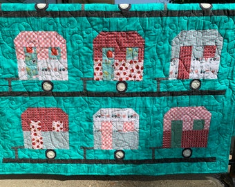 Vintage Camp Trailer Quilt Homemade Quilt Decor or Gift