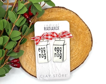 Eggnog with White & Red Plaid Bow Dangle Earrings