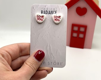 LOVE YOU Conversation Heart Valentine Stud Earrings