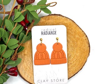 Orange Beanie Dangle Earrings