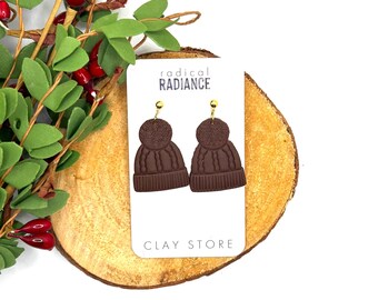 Brown Beanie Dangle Earrings
