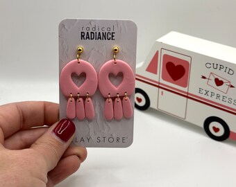 Pink Heart Valentine Dangle Earrings