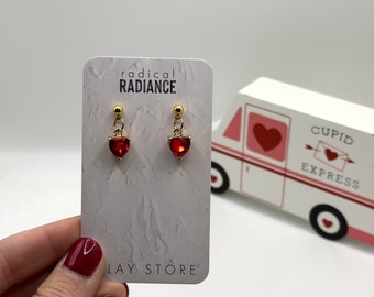Red Heart Gemstone Valentine Dangle Earrings