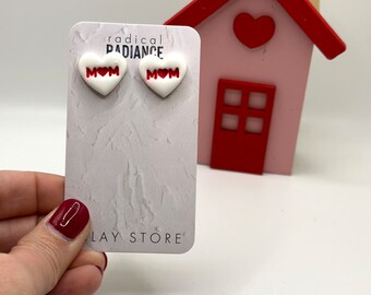 MOM Conversation Heart Valentine Stud Earrings