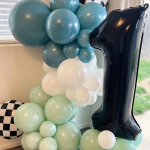 Blue One Happy Dude DIY Balloon Arch Kit, Boy Birthday, Checkered Party Decor, Mint, Blue, White Balloons, One Cool Dude Balloon Garland