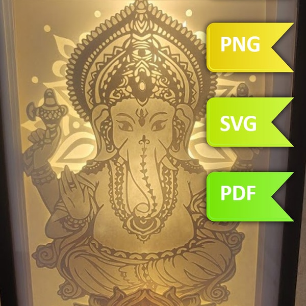 Ganesha - Paper Cut Light Box Template, Shadow Box, 3D Paper Cut Template, SVG Digital, Silhouette, Hand cutting, DIY, Diwali