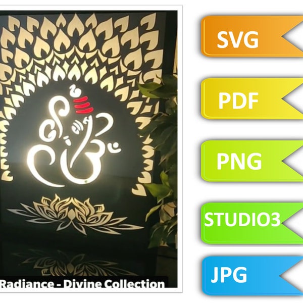 Ganesha Nightlight - Paper Cut Light Box Template, SVG, PDF, Studio3, Png- Digital, Silhouette, Hand cutting, DIY, Diwali