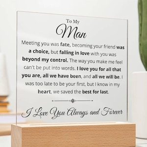 Para mi hombre, romántico expositor acrílico para escritorio, mesa o estante, regalo significativo para él, luz nocturna LED con carta de amor para novio o esposo.