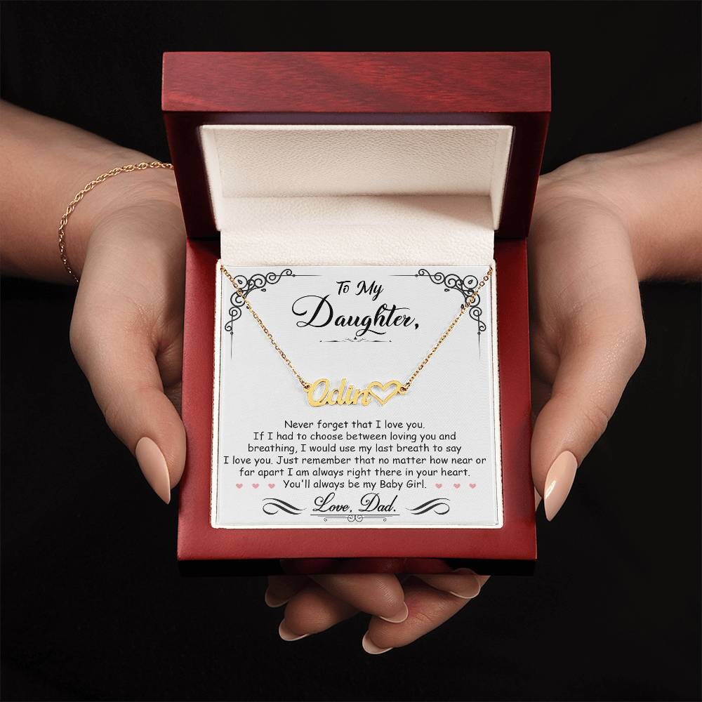 To Daughter From Dad, Never Forget I Love You, Personalized Name Heart Necklace Gift for ...