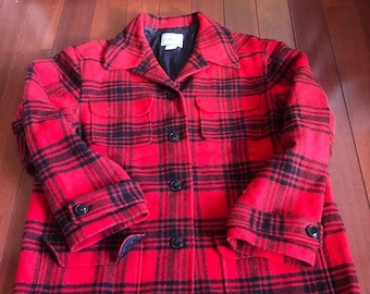 Vintage 60s Woolrich Quilted Lined Mackinaw Cruiser Wool Red