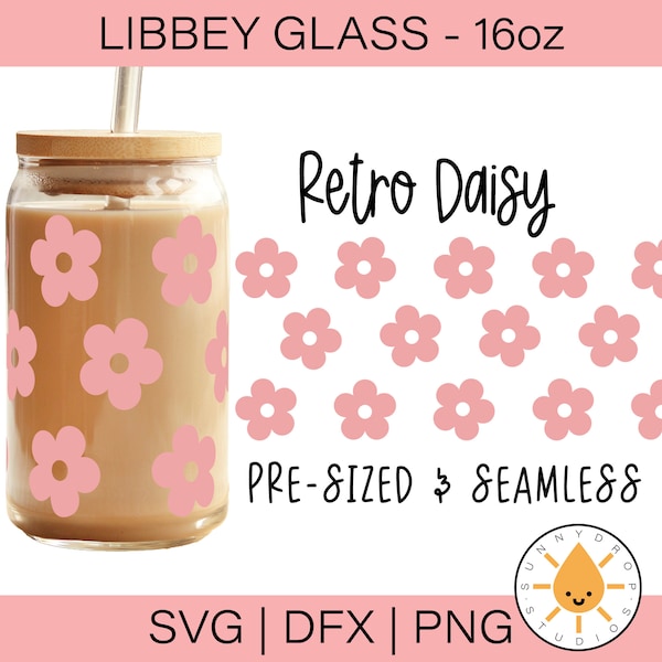 Libbey Retro Daisy SVG 16oz, Libbey Glass 16oz SVG, Libbey SVG, Boho Daisy svg, Daisys svg, Spring Daisys svg, Glass can svg, Beer Can uvdtf