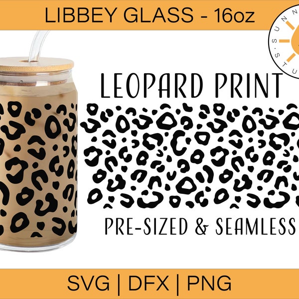 Libbey Leopard Print SVG 16oz, Libbey glass 16oz svg, Libbey glass can SVG, Animal print svg, Animal svg, Cheetah Print svg, Beer can uvdtf