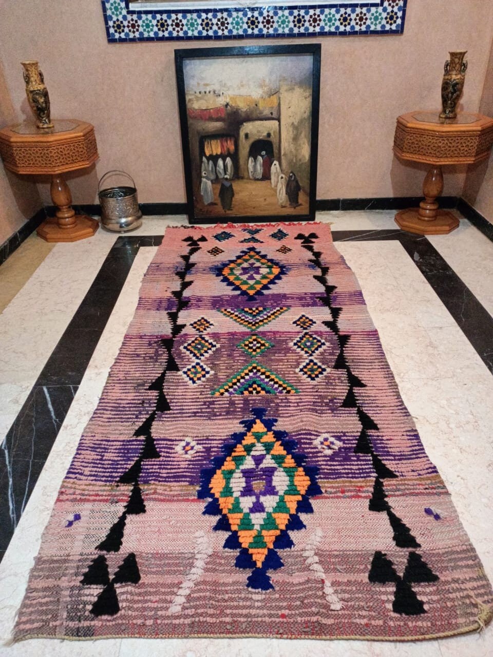 Tapis Berbère Marocain Kilim Boucherouite Sauvages 1.15x96cm