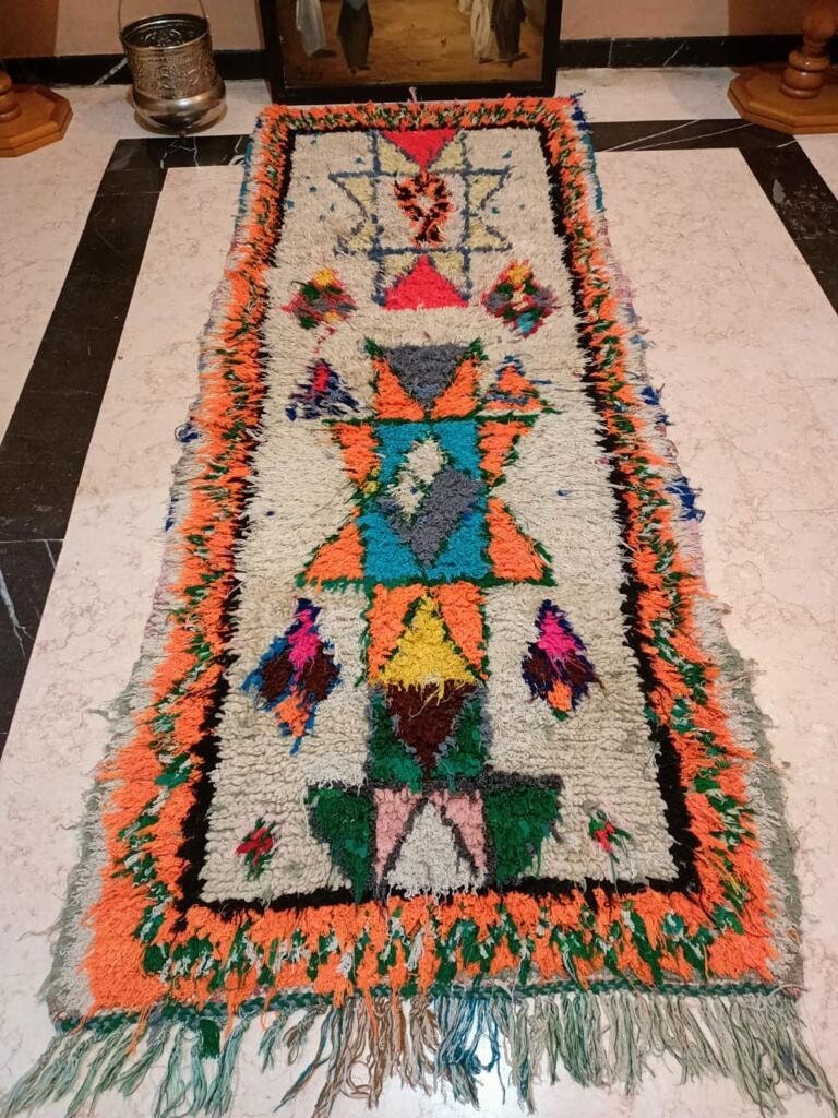 Tapis Berbère Boucharouite, Area Rug 2.05x80», Tissé à La Main Par Une Femme Des Montagnes Du Haut A