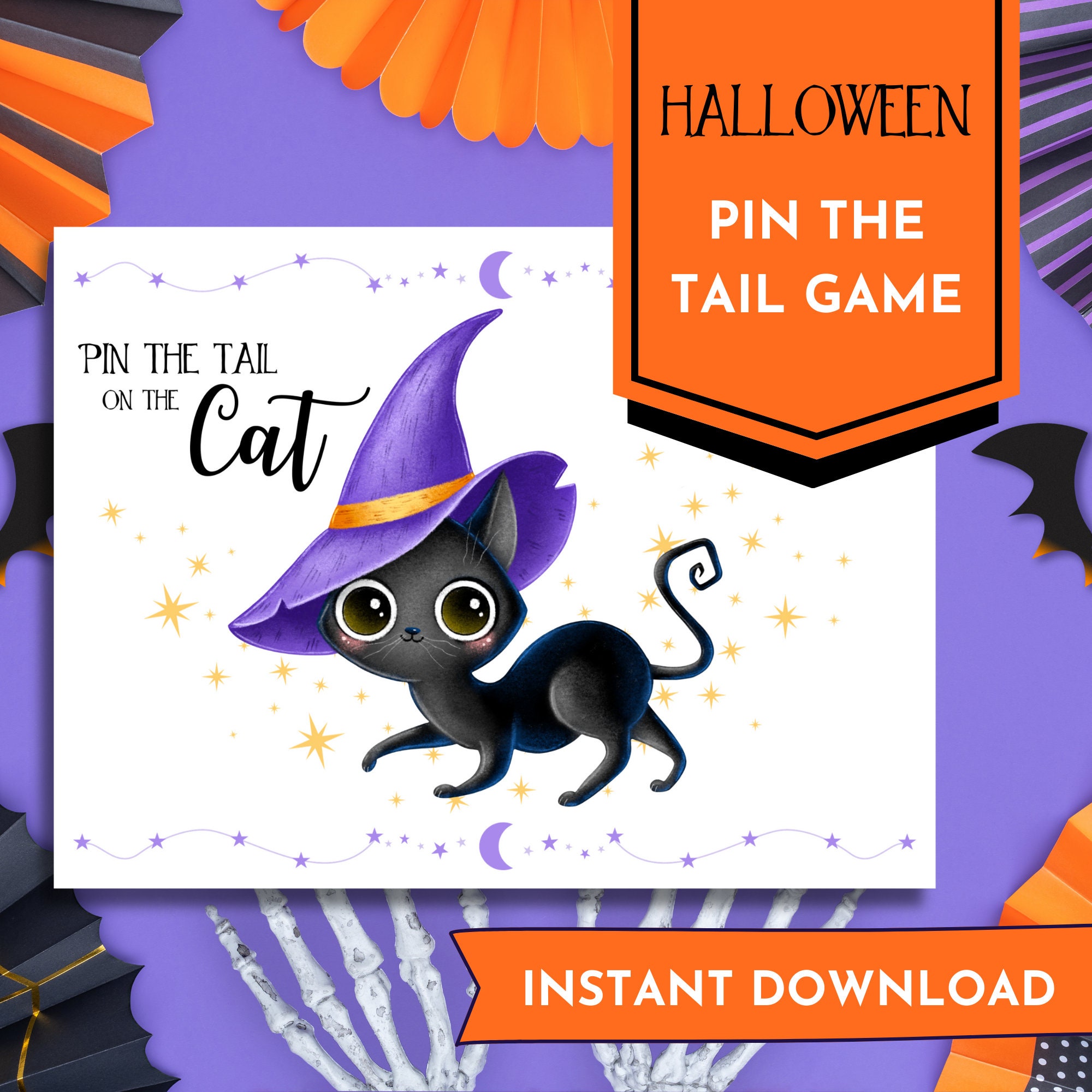 Halloween Pin the Tail Party Game Printable Fun Holiday Activity Kids Halloween Pin the Tail Party Game Printable Fun Holiday Activity Kids