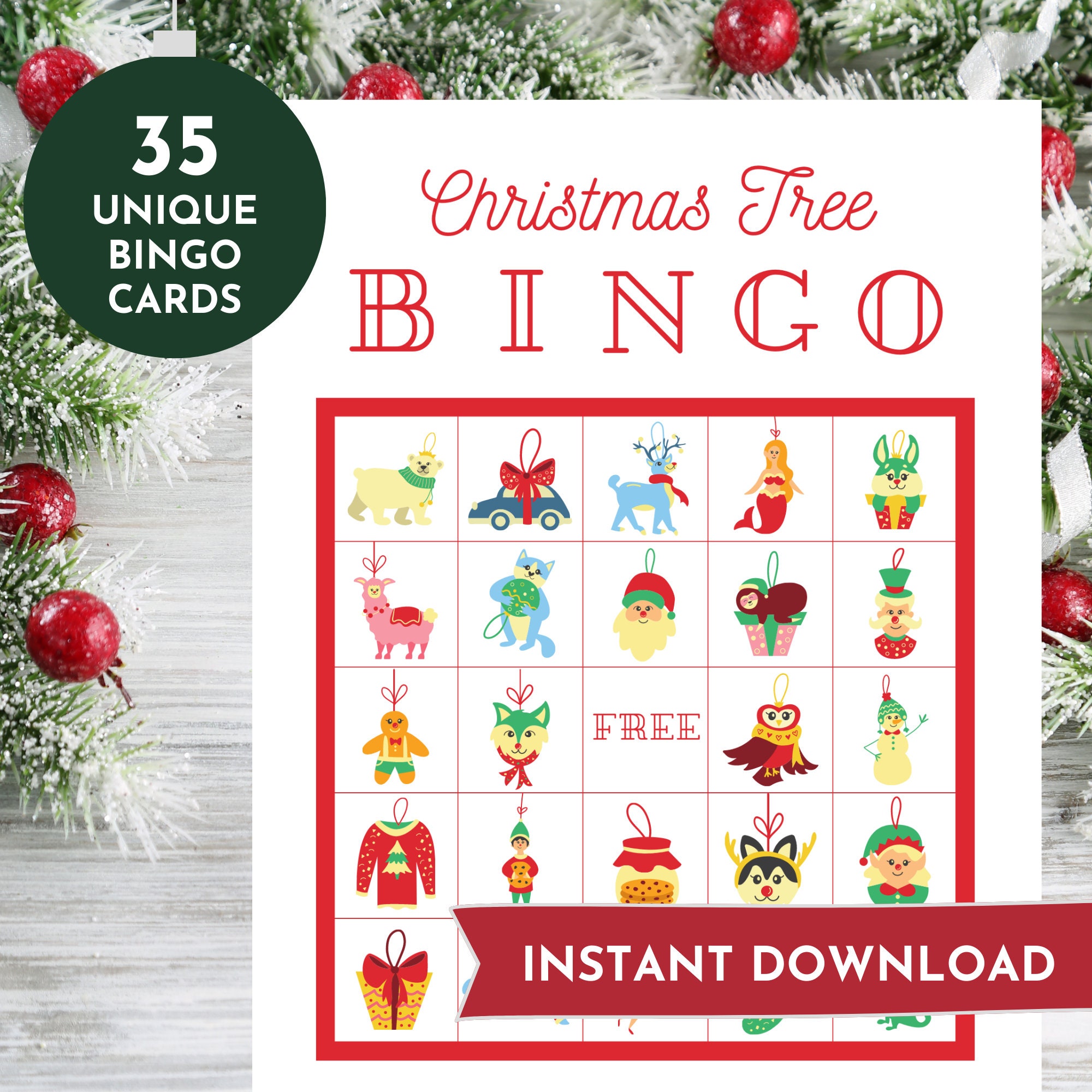 christmas-tree-bingo-printable-35-unique-cards-fun-holiday-activity-kids-game-bingo-with-pictures-etsy