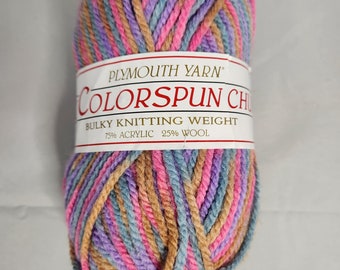 Plymouth Encore Colorspun Chunky yarn, pink/gold/blue variegated color #7135