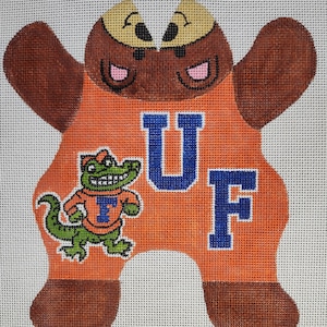 UF Gators Bear Pillow Unique Handpainted Needlepoint Canvas