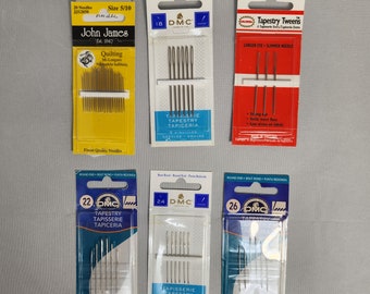 Tapestry Needles, Set #1 -- sizes 18, 21, 22, 24, 26, plus Quilting needles size 5/10