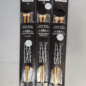 May include: Three packs of Crystal Palace Bamboo Knitting Needles in sizes 6 (4.25 mm), 7 (4.5 mm), and 9 (5.5 mm). The needles are made in Japan from specially selected, cured, and polished bamboo.