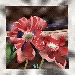 Tela bordada exclusiva pintada à mão com flores vermelhas