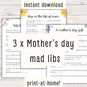 Mother&#39;s day Mad Libs Mothers day Madlibs Funny Games Mothers day Games Print at Home Digital Download Mad Lib Pack