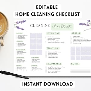 House Cleaning Checklist Cleaning Checklist Editable Cleaning Schedule Daily Cleaning Checklist Printable ADHD Cleaning Checklist