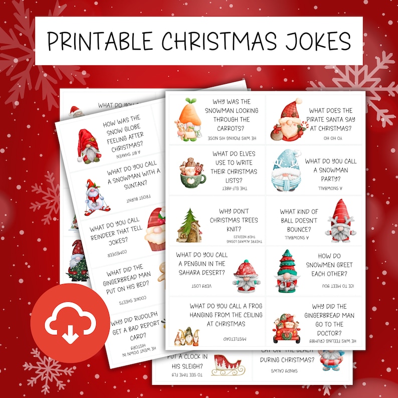 Cartes de l'Avent Noël avec compte à rebours et blagues Jeux de mots de Noël Cartes de Noël avec calendrier de l'Avent Cartes de Noël avec blagues quotidiennes Noël imprimable image 1