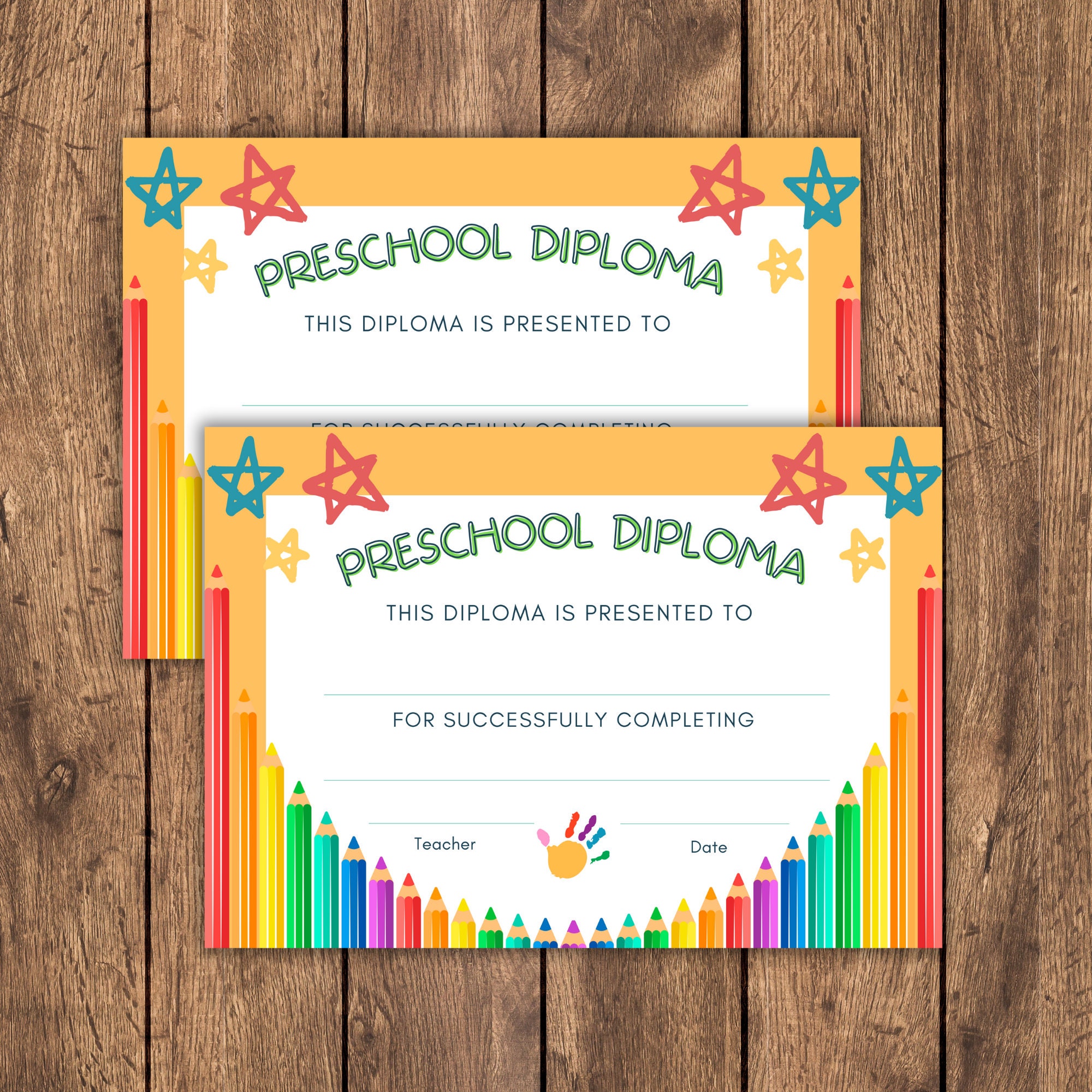 Preschool Diploma Kids Certificate Star Certificate Printable Diploma ...