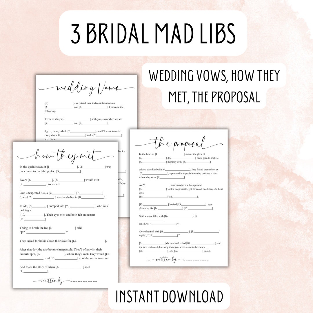 Wedding Vow Mad Libs Bridal Shower Game Wedding Vow Mad Libs How They