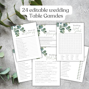 Wedding Table Games For Guests Eucalyptus Editable Printable Wedding Games Wedding Games for Guests Wedding Reception Games
