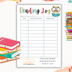 Tracker di libri per bambini Grafico di lettura stampabile Registro di lettura per bambini Log di lettura per la scuola Registro di lettura per bambini Stampabile di tracker di libri Stampa gufo
