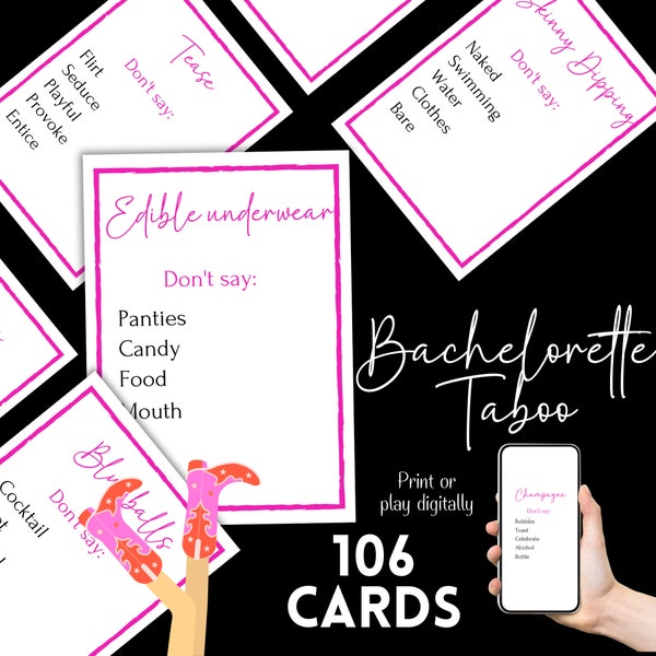 Bachelorette Party Taboo Bachelorette Taboo Bachelorette Don't Say It Bachelorette Party Game Hen Party Games Bachelorette Party Games