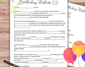Birthday Mad Libs Birthday Madlib Madlib Game Funny Printable Madlib