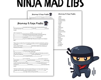 Ninja Mad Libs Kids Mad Libs Games For Kids Printable Party Games Fill in The Gaps Sleepover Games Ninja Party Print at Home