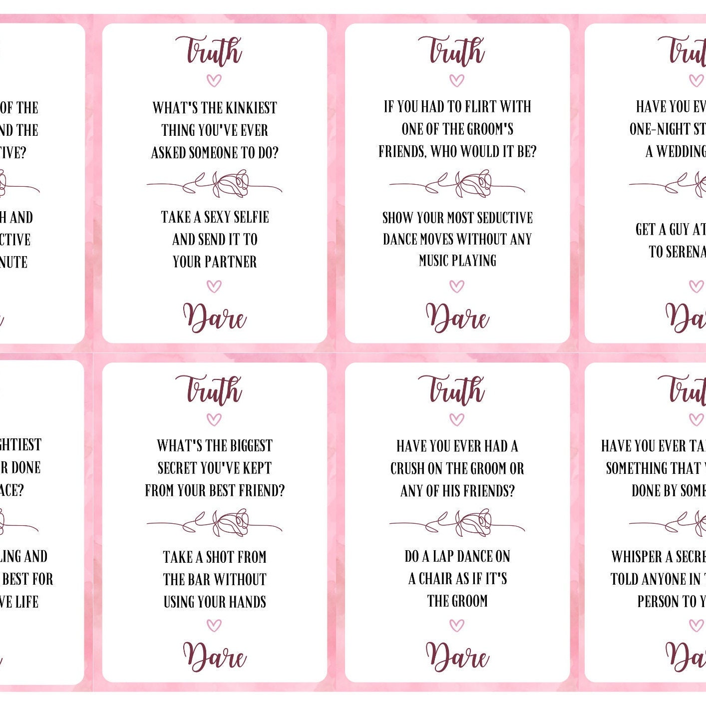 Hens Party Games Hen Party Game Bachelorette Truth Printable Games ...