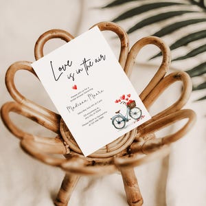 Valentine&#39;s Bridal Shower Invitation Red Hearts Bridal Shower Invitation Love Is In The Air Red Watercolor Editable Bridal Shower Invitation