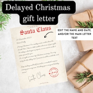 Carta de presente de Natal atrasada para impressão Carta de presente de Natal atrasada Carta de Papai Noel editável Carta de presente de Natal atrasada