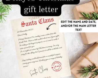 Cadeau de Noël retardé Lettre de cadeau de Noël retardée imprimable Lettre tardive du Père Noël Lettre de cadeau de Noël retardée modifiable