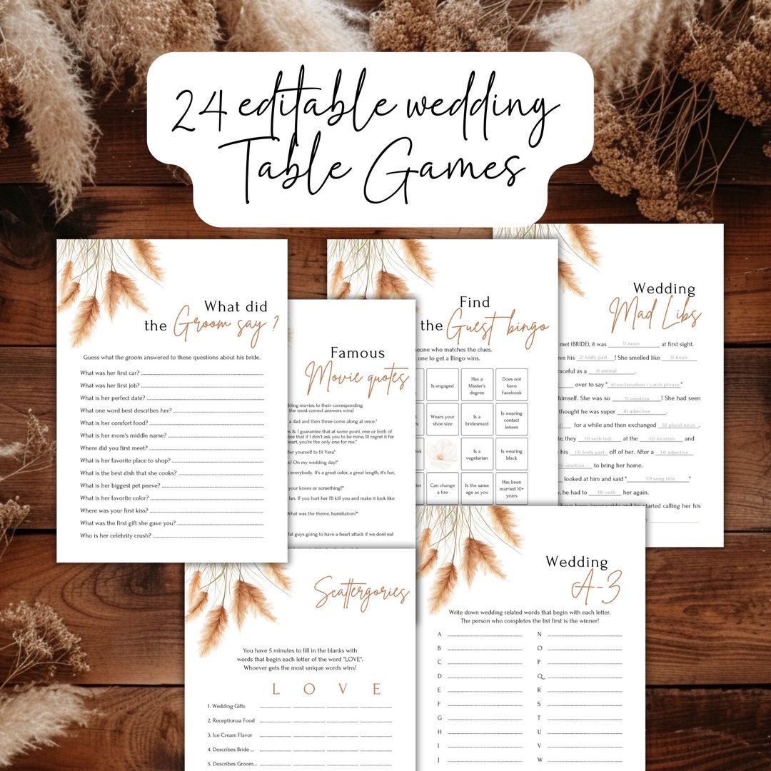 Pampas Wedding Table Games Pampas Grass Editable Printable Wedding ...