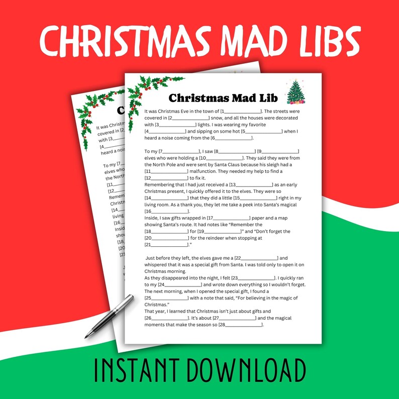 Christmas Mad Libs Style Story Game – Printable Christmas Fill-in-the ...