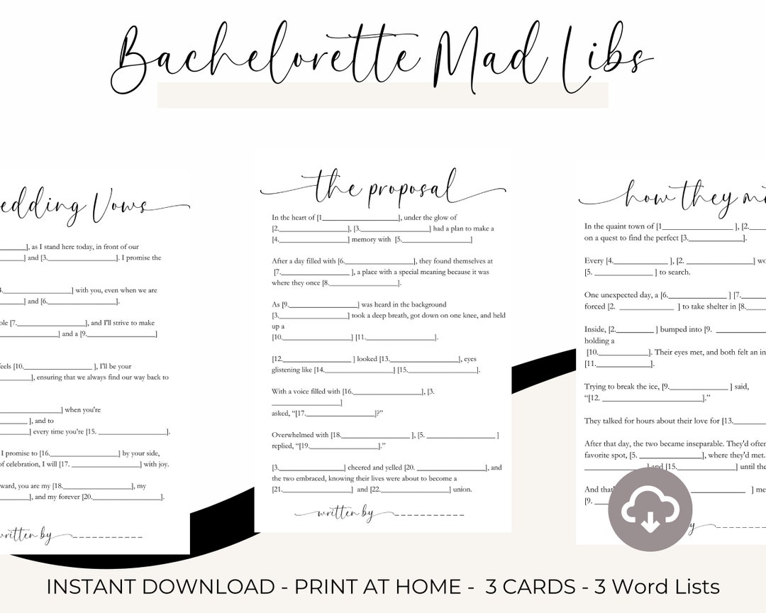 Bachelorette Mad Libs PDF Printable Wedding Game - Etsy
