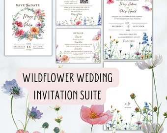 Wildflower Wedding Invitation Cottagecore Wedding Editable Wedding Invitation Wildflower Invite Floral Invitation Wildflower Theme