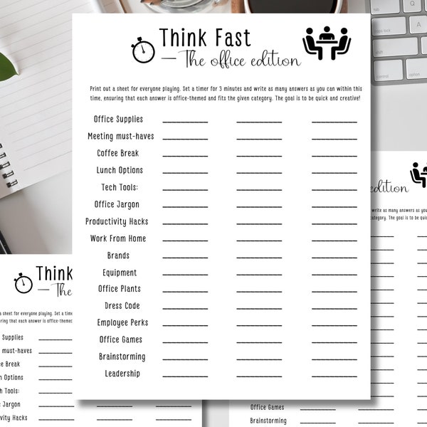 Think Fast Office Game Office Games Work Games Coworker Games Printable Office Games Team Building Games Funny Office Games