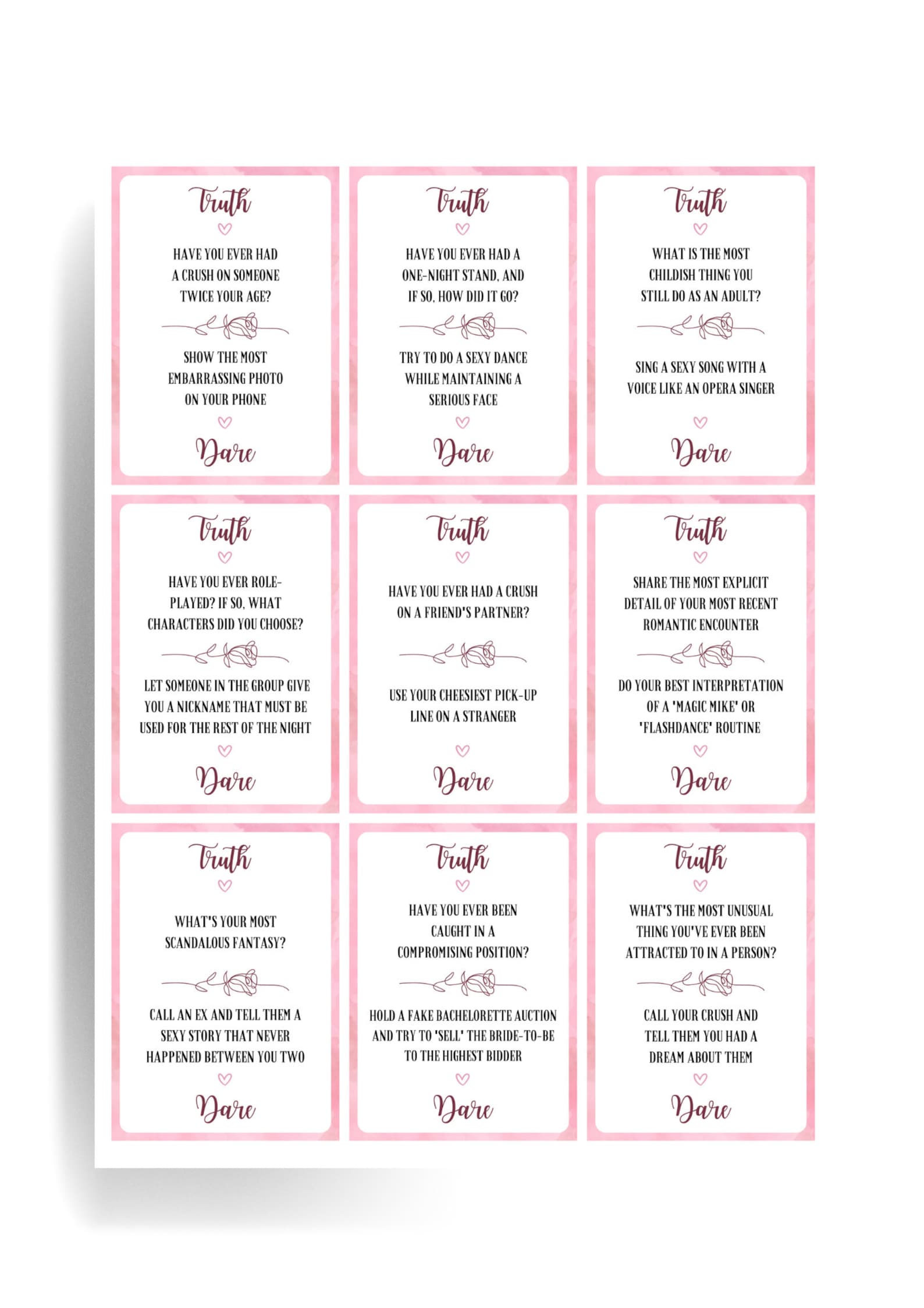 Truth or Dare Truth or Dare Printable Bachelorette Game Bachelorette ...
