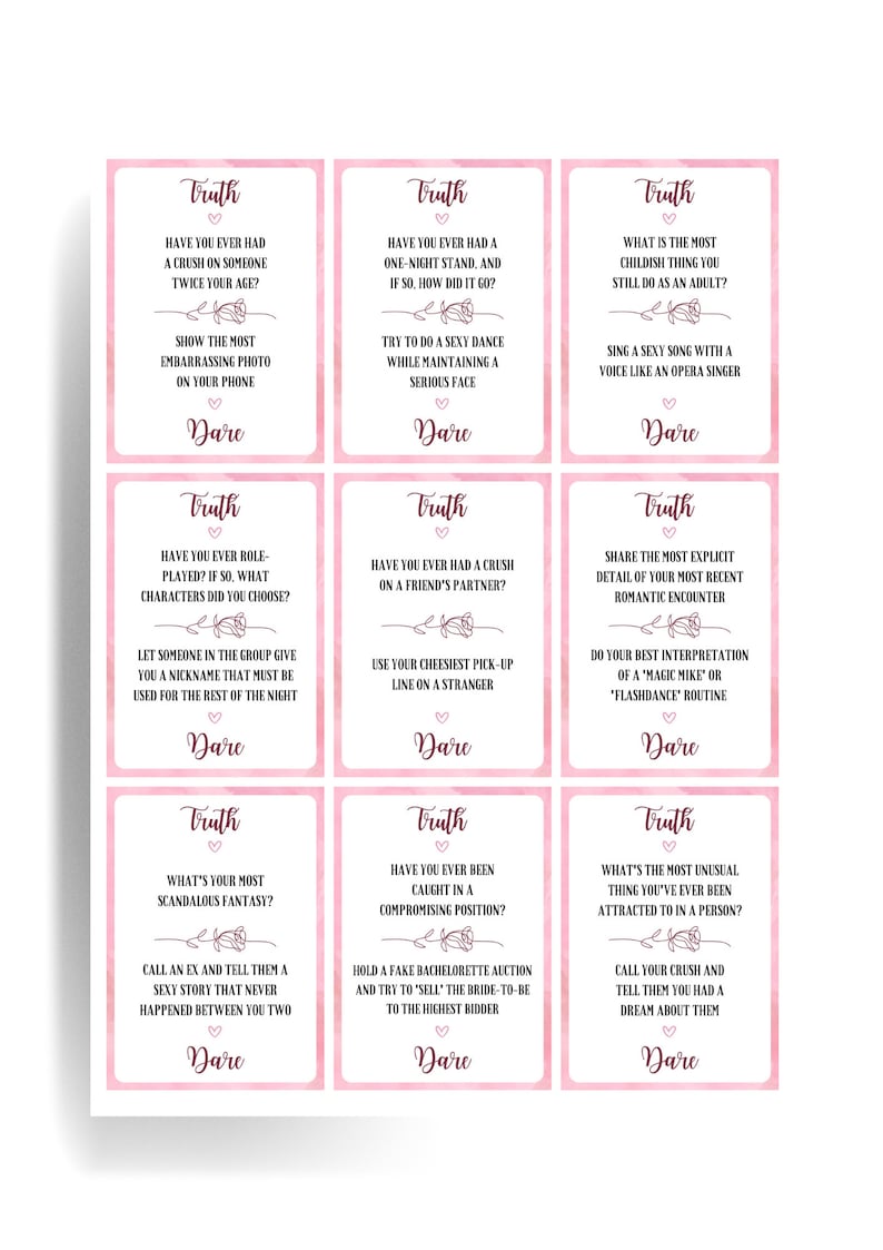 Truth or Dare Truth or Dare Printable Bachelorette Game Bachelorette