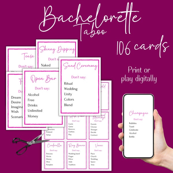 Bachelorette Taboo Game Bachelorette Games Hen Party Games Printable Party Game Bachelorette Weekend Games for Bachelorette Party