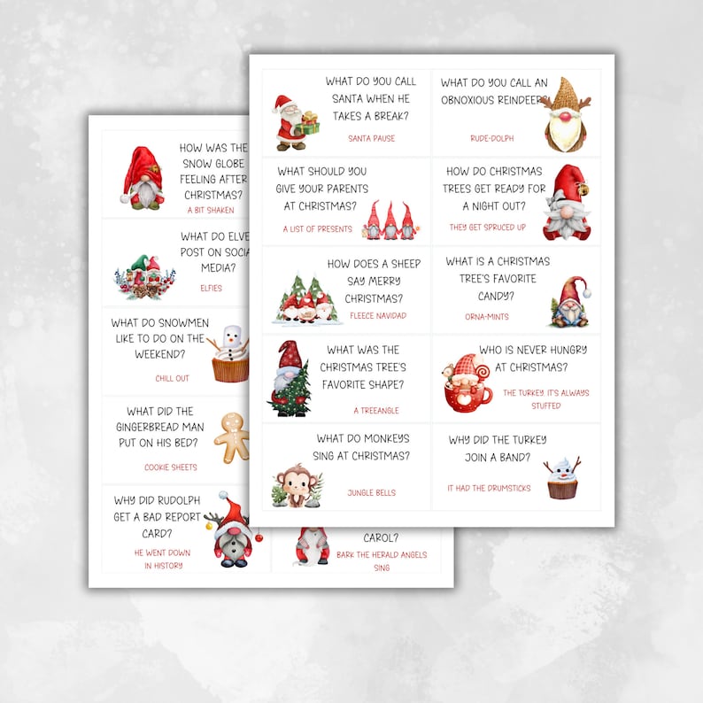 Cartes de l'Avent Noël avec compte à rebours et blagues Jeux de mots de Noël Cartes de Noël avec calendrier de l'Avent Cartes de Noël avec blagues quotidiennes Noël imprimable image 6